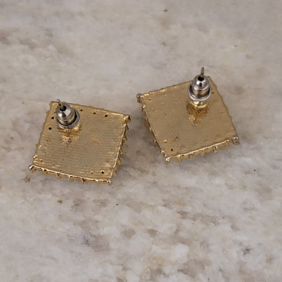 Vtg Pink Gemstone Crystal Square Earrings - Picture 4 of 8